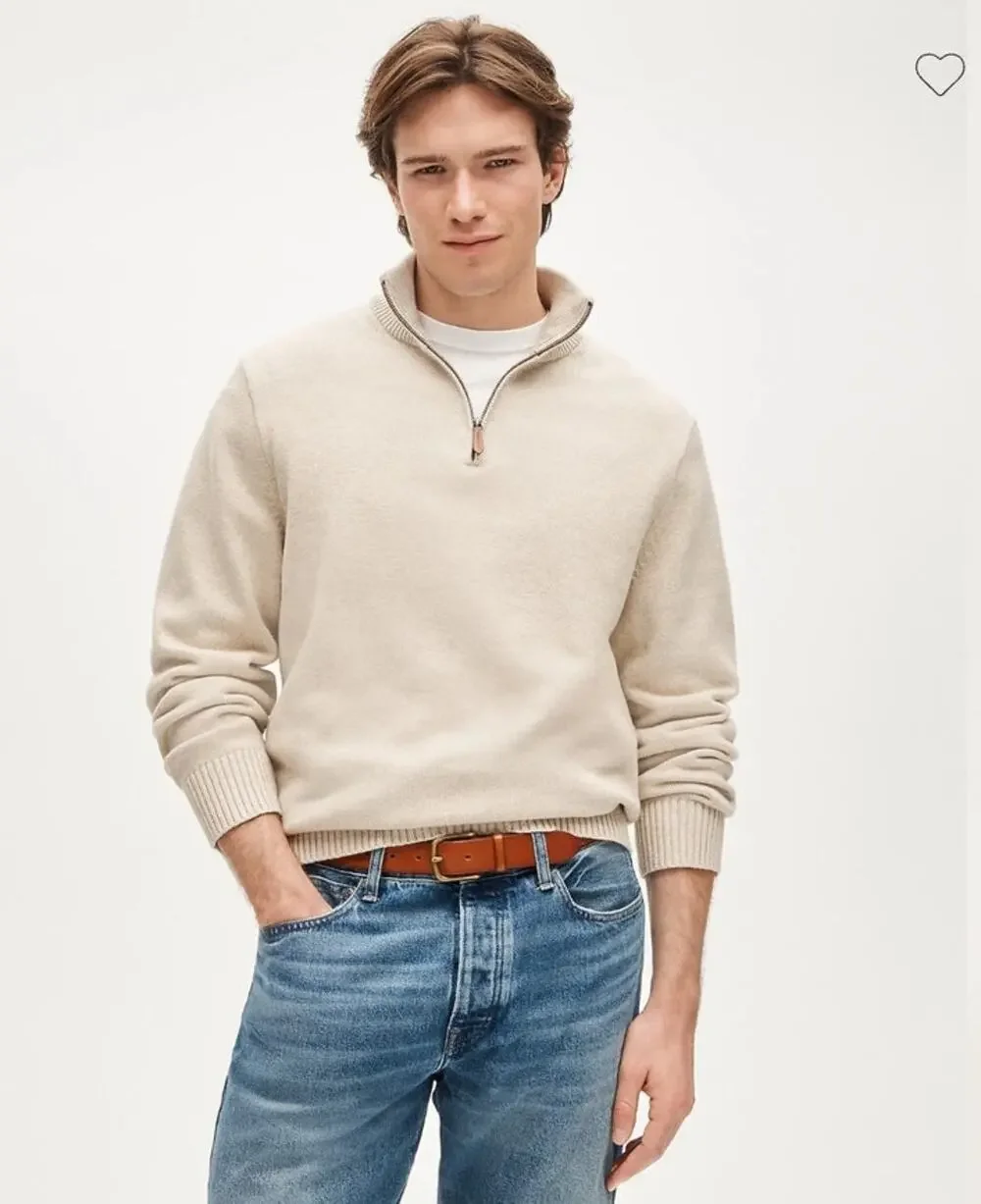 NWT J. Crew Cotton Quarter-Zip Sweater Heather Mist L